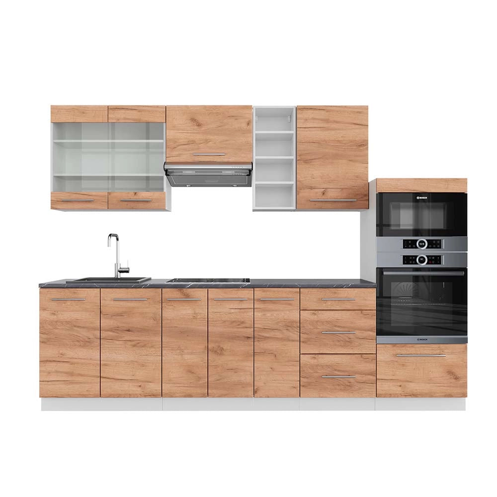 Cucina componibile Fame-Line Rovere dorato/Bianco 280 cm, PL Antracite Vicco
