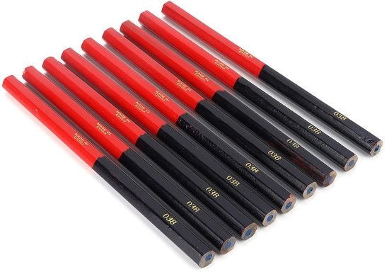 Set di matite a forma di esagono per lavorazione del legno - 9 pezzi - colori rossoblu