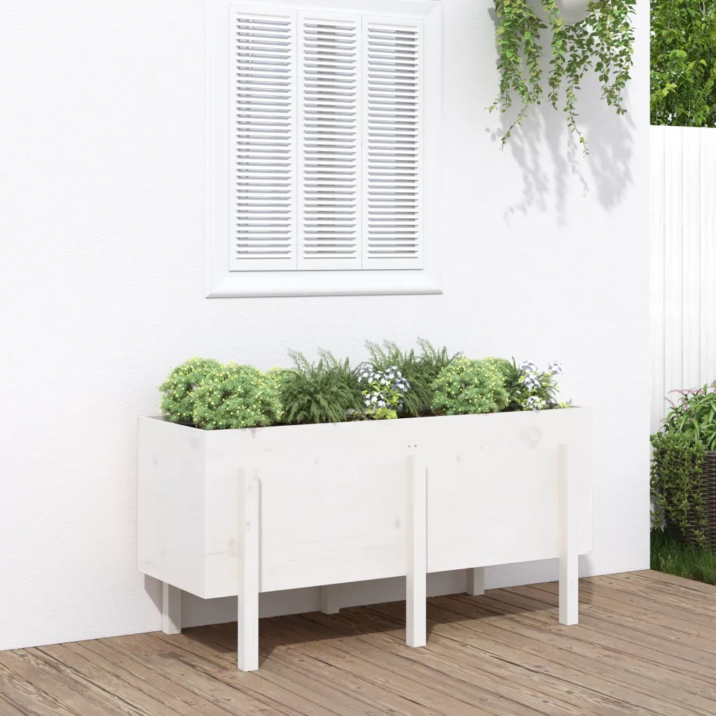 Fioriera | Cassetta per fiori | Vaso Rialzata da Giardino Bianca 121x50x57 cm Massello Pino