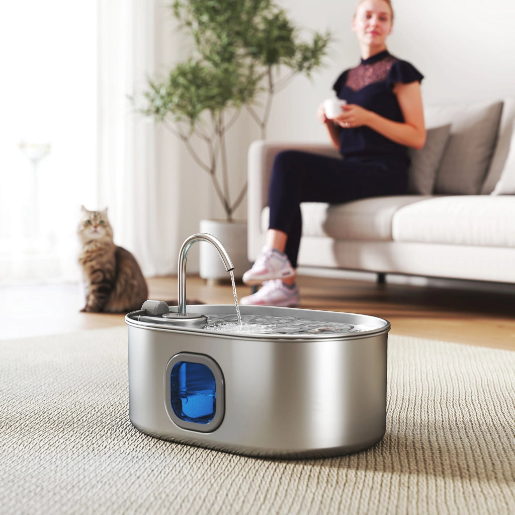 Fontana per Gatto ¨C zephmum ¨C Acciaio Inox 304, 32x22.1x22.3 cm, Argento