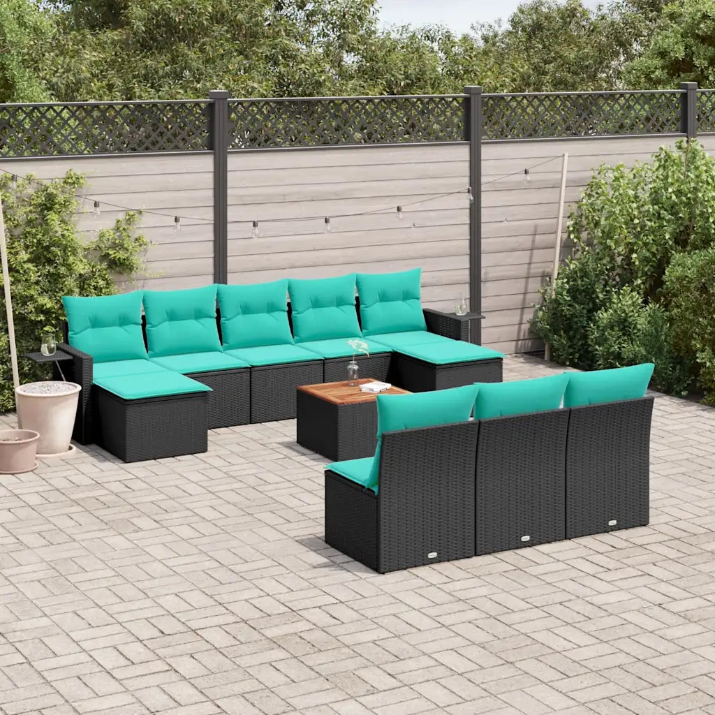 Set Divani da Giardino 11 pz con Cuscini Nero in Polyrattan 3224769