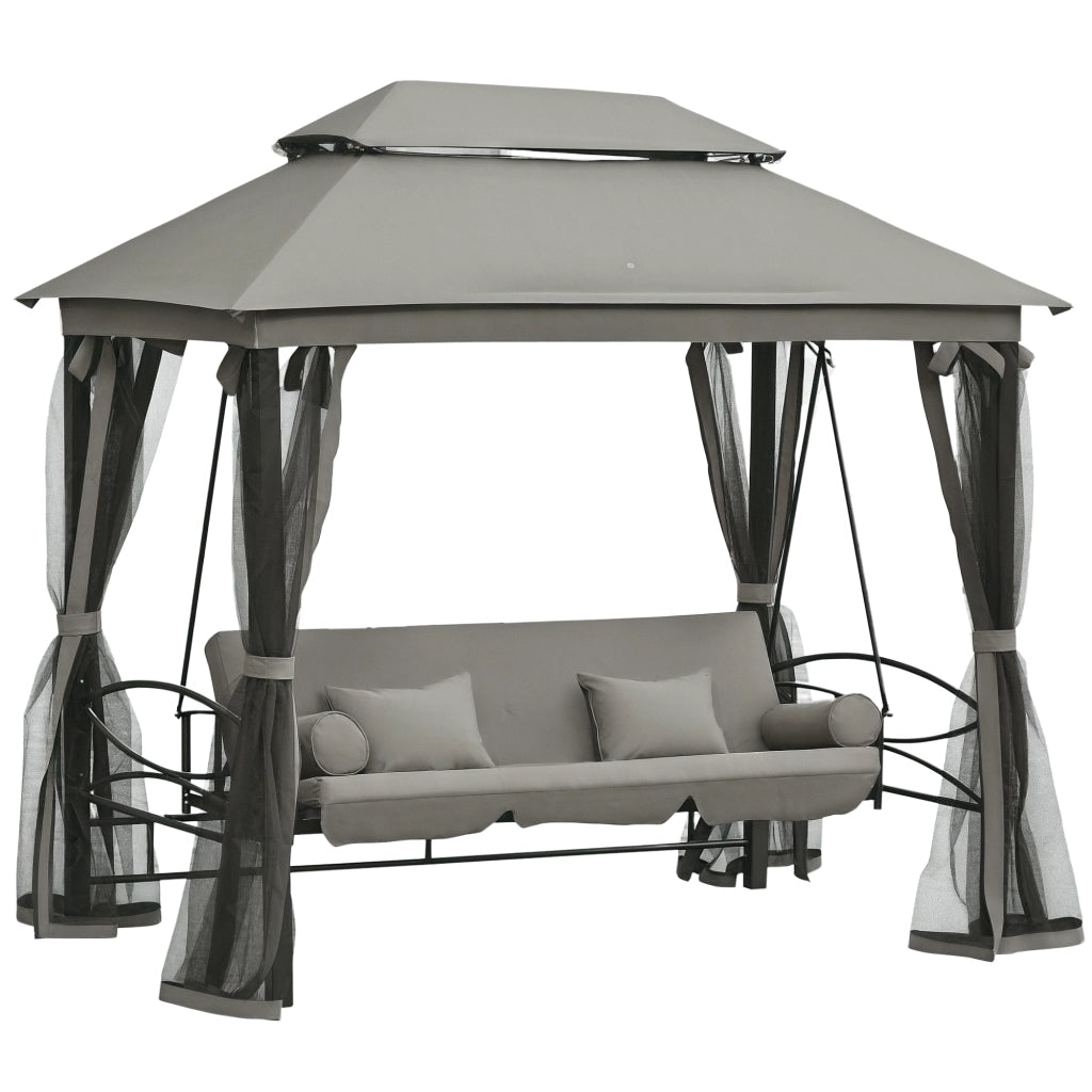 Divano da Giardino 3 Posti con Materasso ¨C Zephmum ¨C Grigio 256x172x248 cm