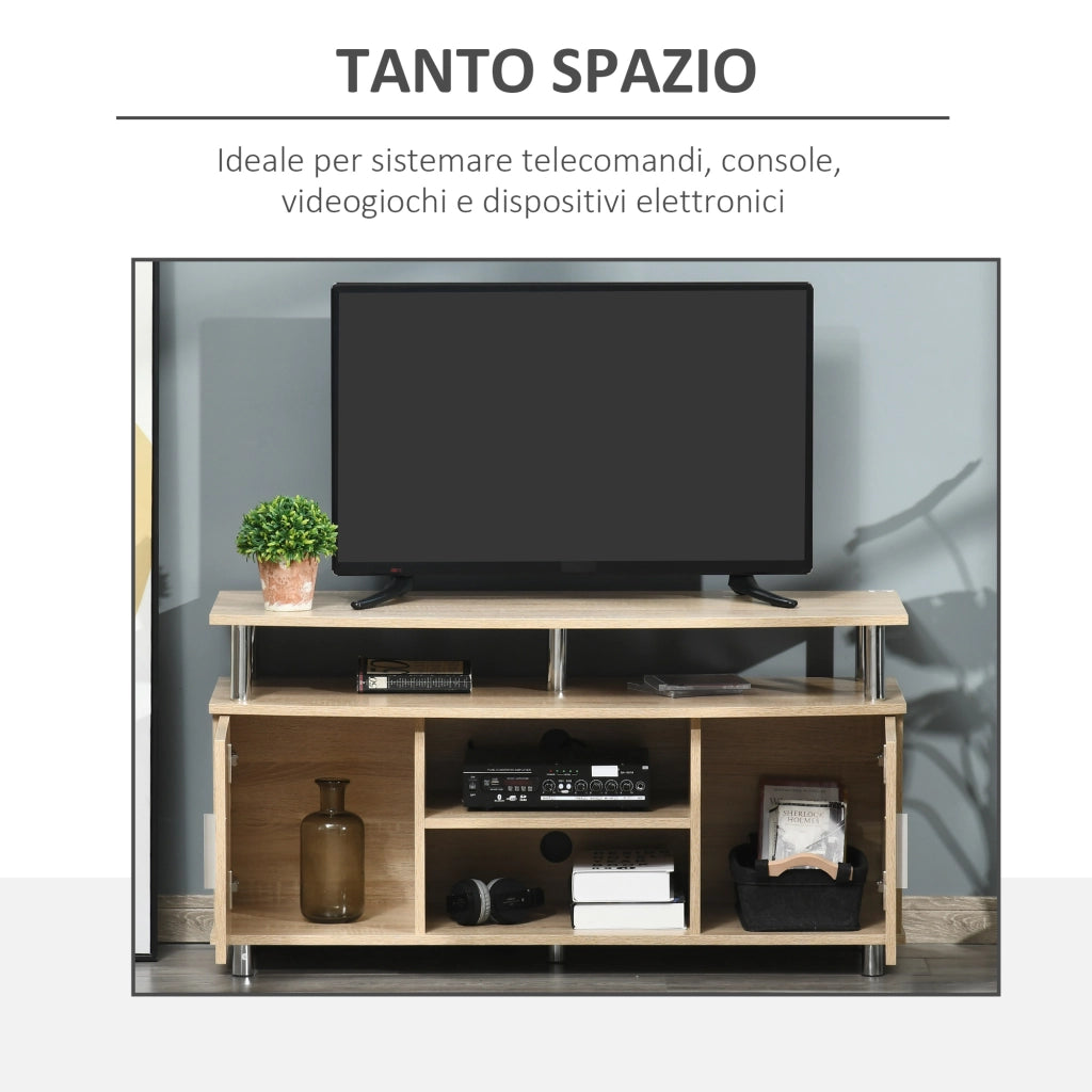 EasyComfort Mobile TV Moderno con 2 Ripiani, Fori Passacavi e 2 Armadietti in MDF 105x40x55cm - Quercia