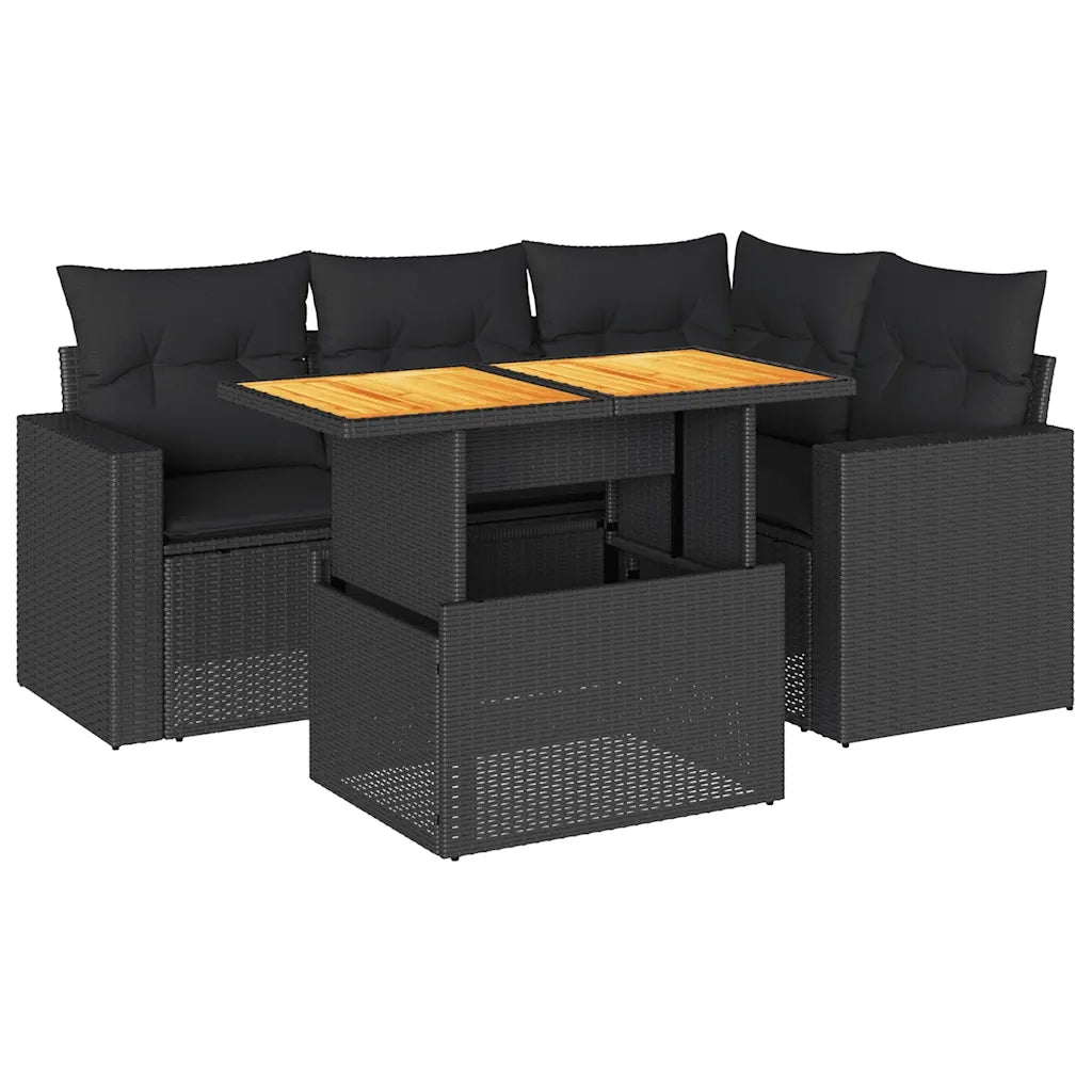 Set Divani da Giardino 5 pz con Cuscini in Polyrattan Nero 3327030