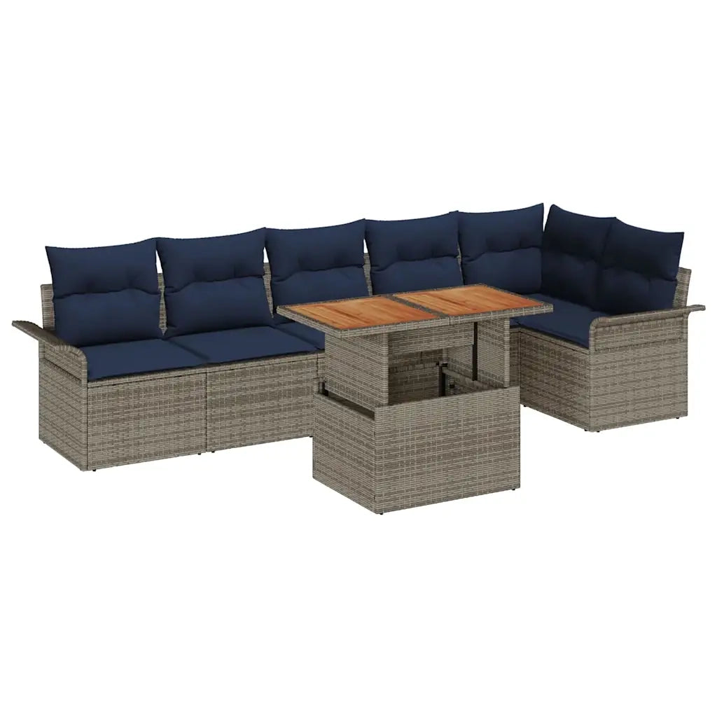 Set Divano da Giardino 7 pcs Grigio e Blu Navy polyrattan
