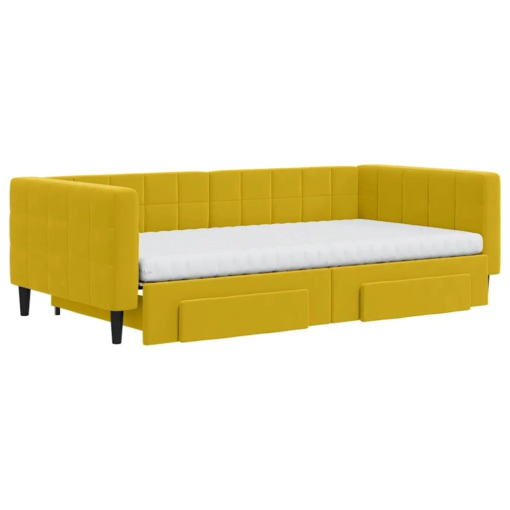 Divano Letto Estraibile con Cassetti Giallo 100x200cm Velluto 3196775
