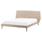 Letto rivestimento in ecopelle beige 160 x 200 cm Testiera capitonné dal design moderno