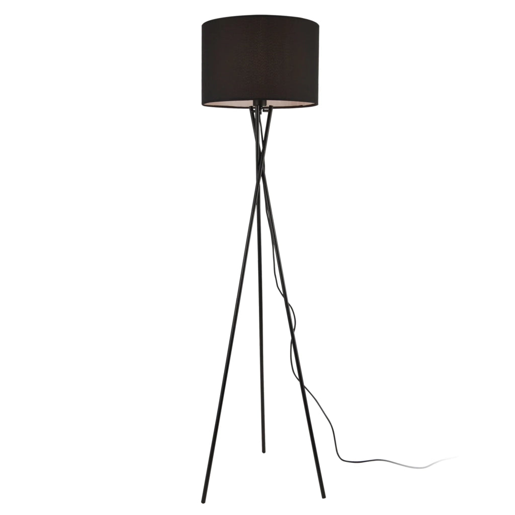 Lampada da terra moderna a treppiede lampada da terra di design attacco E27 metallo e tessuto altezza 154 cm nero 03_0005255