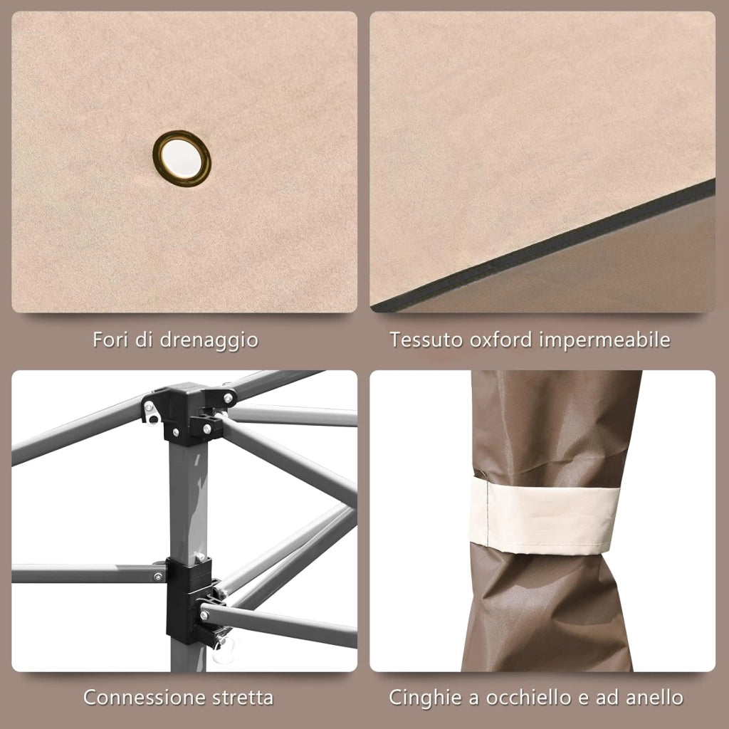 Gazebo da Giardino 395 x 395 cm Pop Up, Gazebo Pieghevole con Doppio Tetto e 3 Altezze Regolabili, con Borsa,Tessuto Oxford, Impermeabile, per Feste, Barbecue, Giardino, Spiaggia (Marrone)