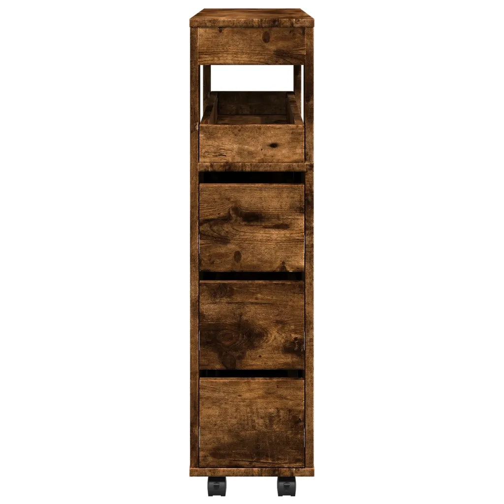 Mobile da Bagno Stretto con Ruote Rovere Fumo in Truciolato 855272