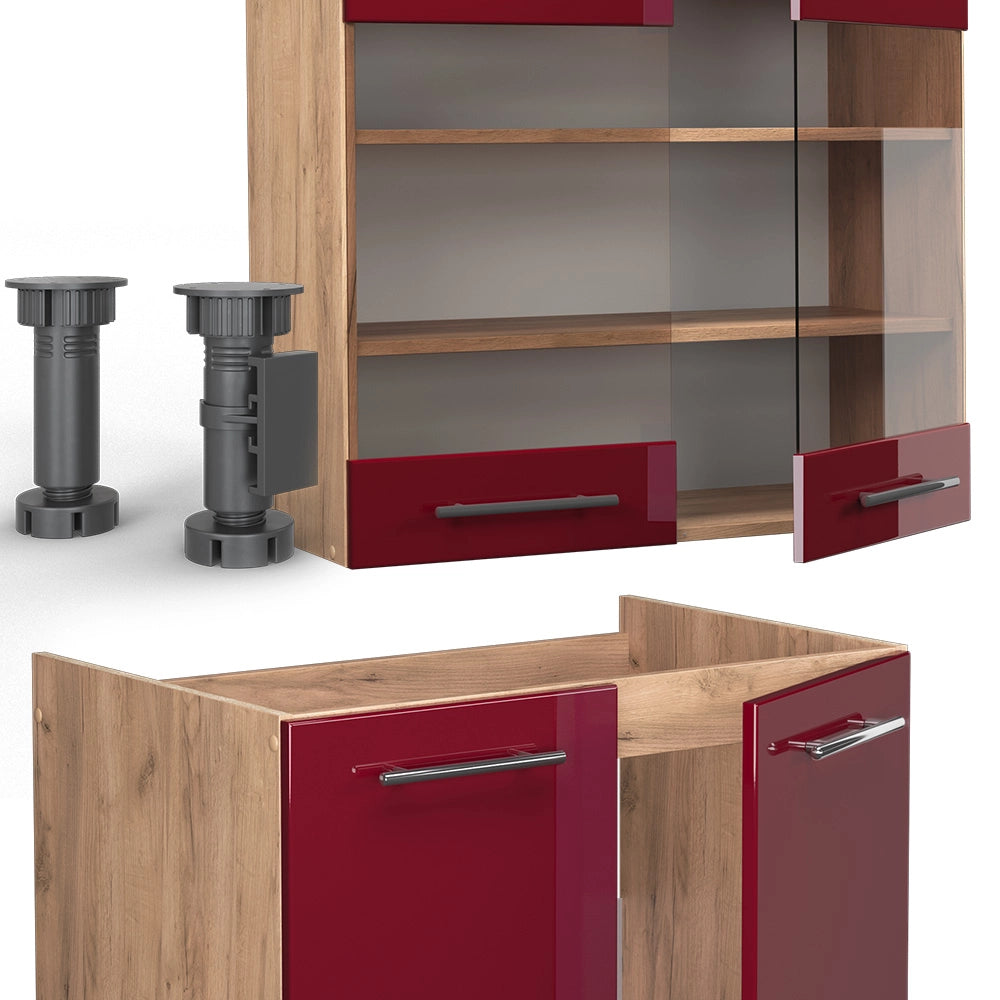 Cucina componibile Fame-Line Bordeaux lucido/Rovere dorato 235 cm, PL Antracite Vicco