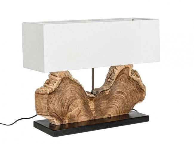 Lampada da Tavolo 60x20x55 cm E27 in Legno e Acciaio Pralume in Cotone Bianco