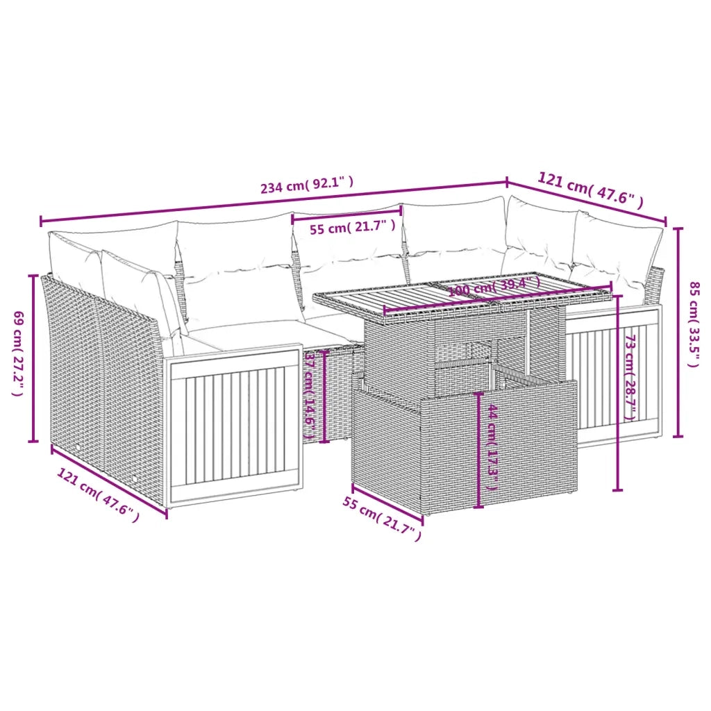 Set Divani da Giardino con Cuscini 7pz Nero Polyrattan