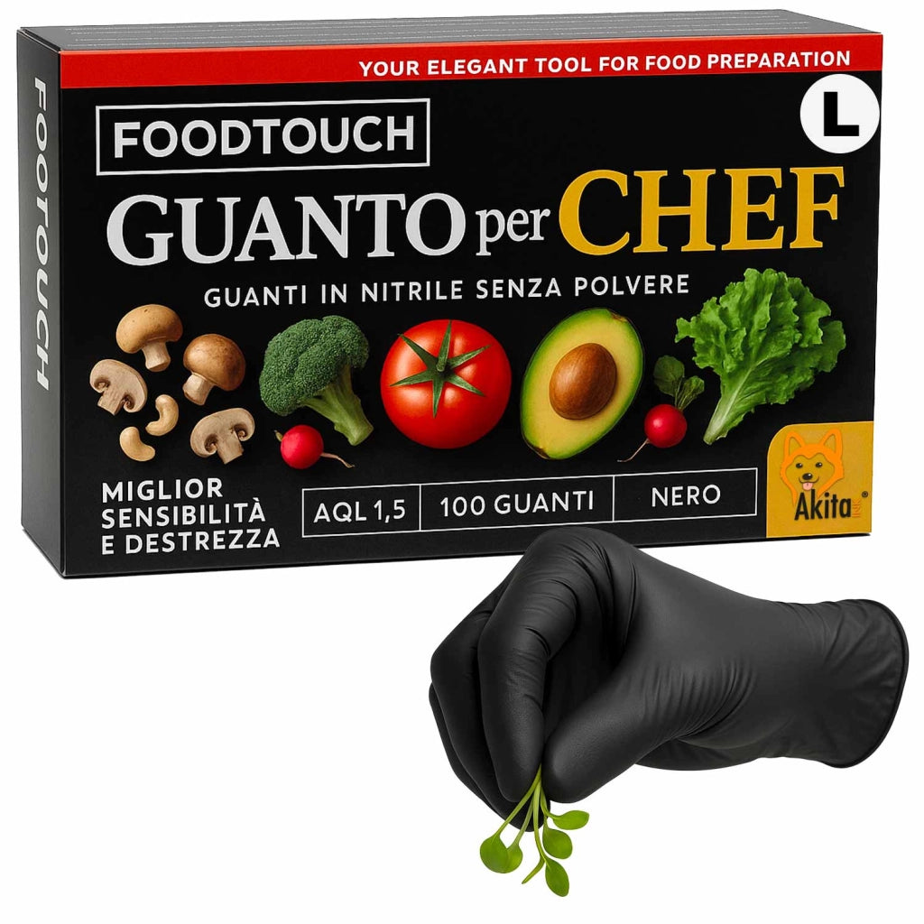 Akitaink Guanti Nitrile Neri Chef Food Touch L 100pz