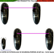 Fotocellule 2 Coppie Dispositivi di Sicurezza per Automatismo Cancello Portata 20 Metri TX e RX Lineari Montaggio a Parete o Palina Alimentazione 12/24 Vac
