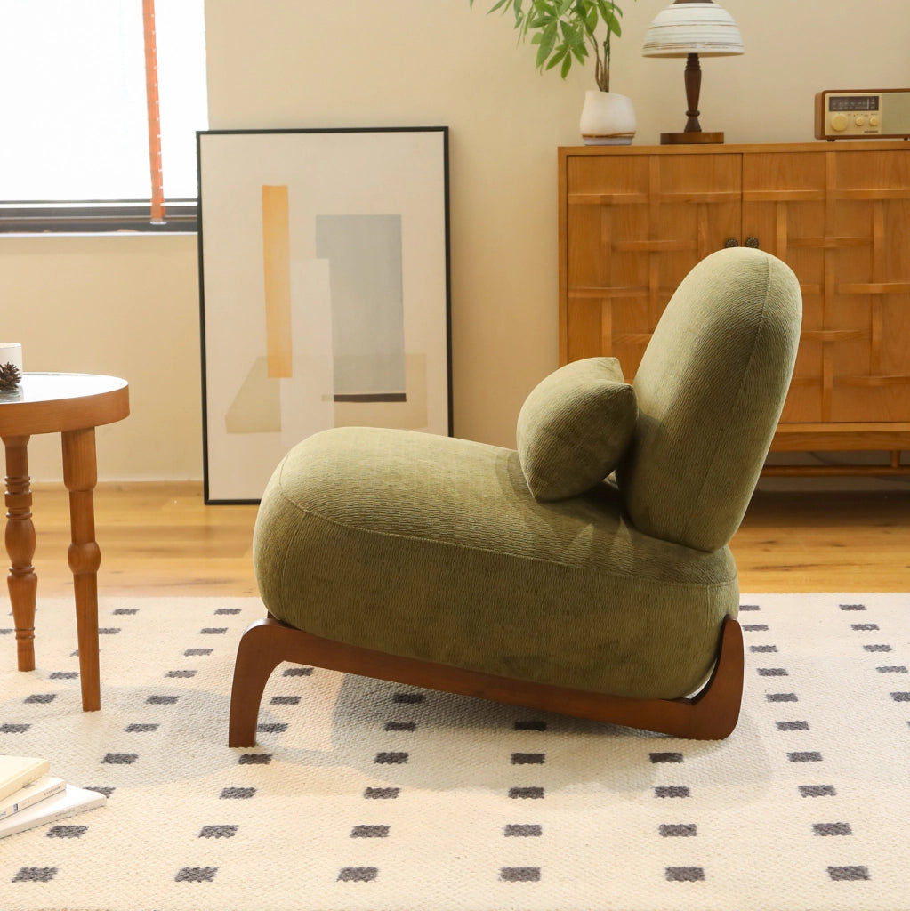 Poltrona senza braccioli dal design moderno in velluto con gambe in legno