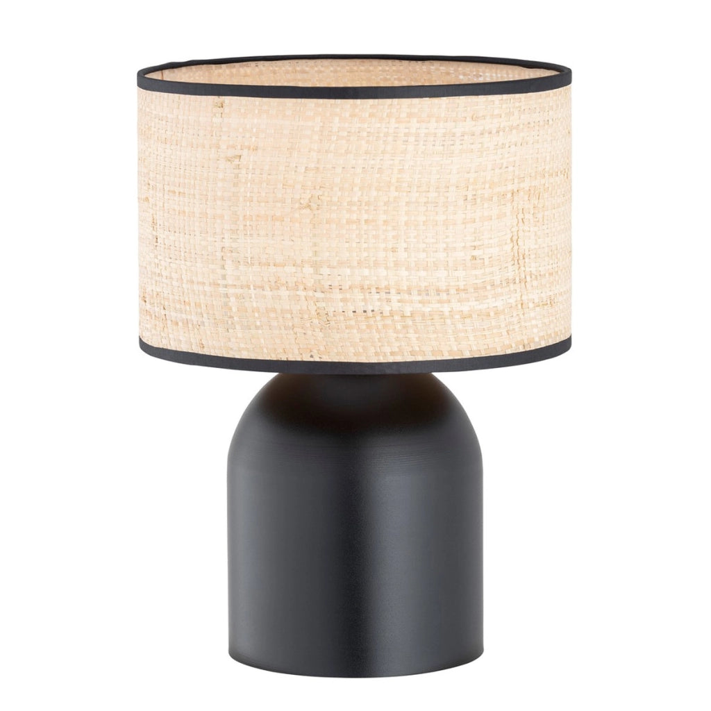 Lampada da tavolo Aspen in acciaio nero e tessuto effetto rattan