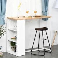 Tavolo Alto da Cucina e Bar con 3 Mensole, Struttura in Acciaio e MDF, Stile Moderno, Bianco, 115x55x100cm