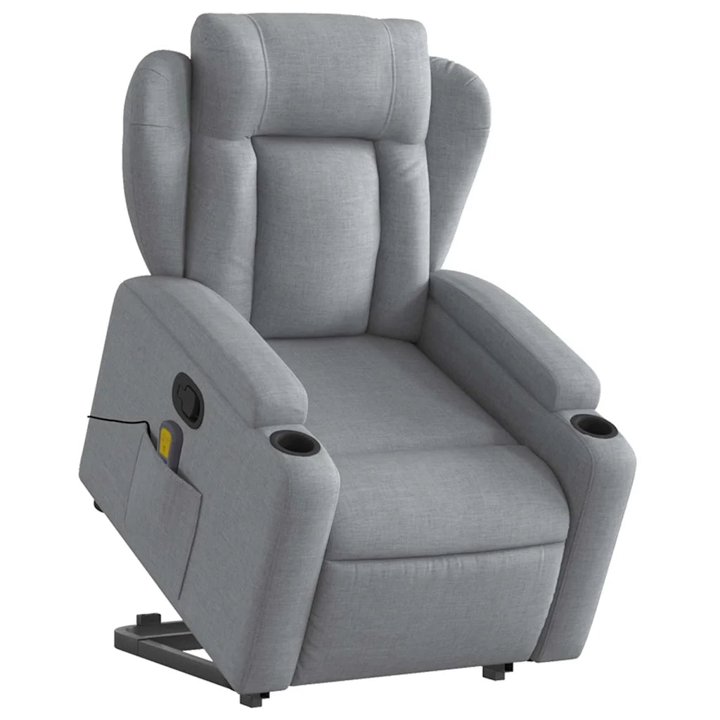 Poltrona Alzapersona Massaggi Reclinabile Grigio Chiaro Tessuto 3204494