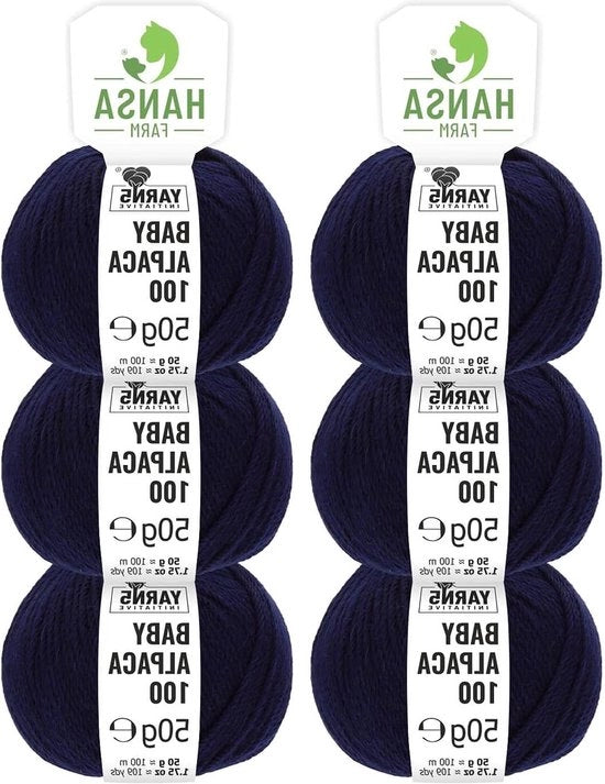 Set di Brei e Haak in Alpaca 100% - 300g (6 x 50g) - Krasvrij - Blu Scuro - Breigaren e Haakgaren - 6 Misure