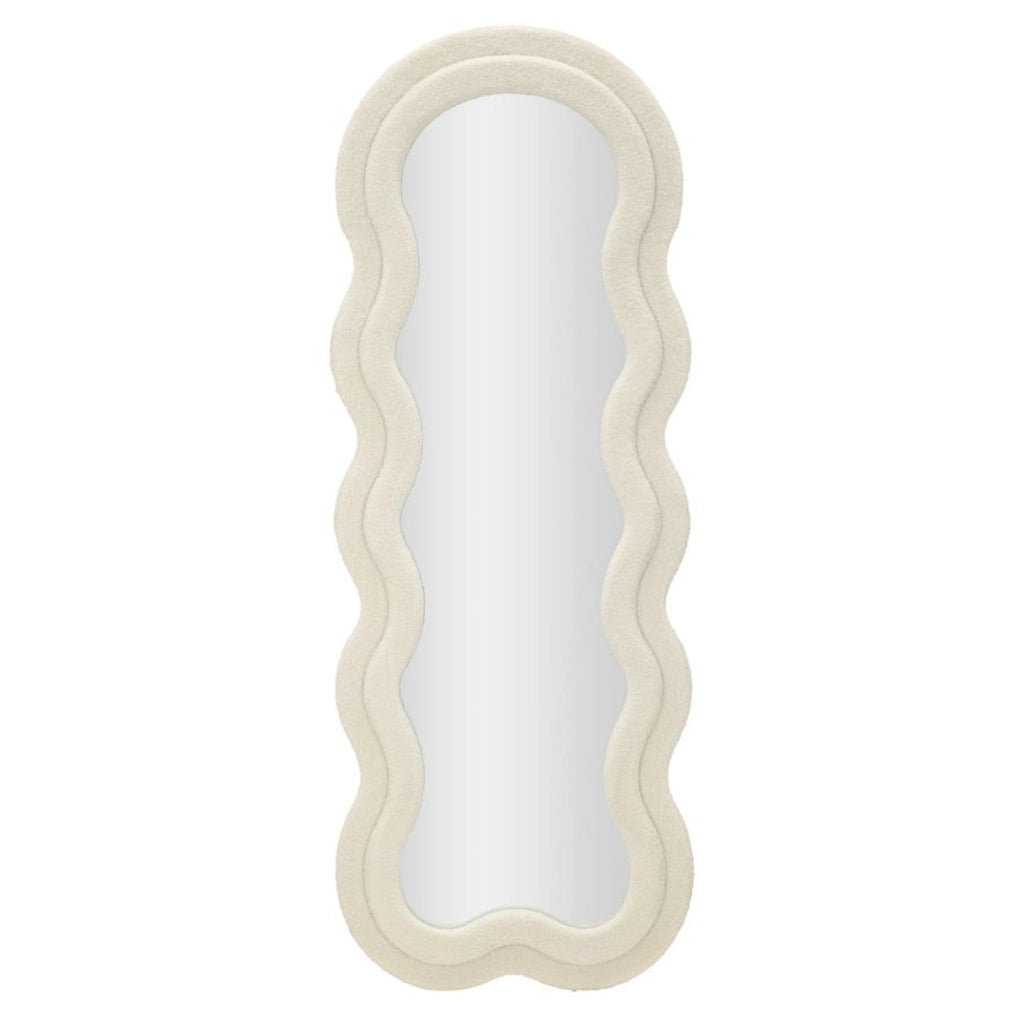 Specchio da parete Teddy wavy in bouclé crema 67x166 cm