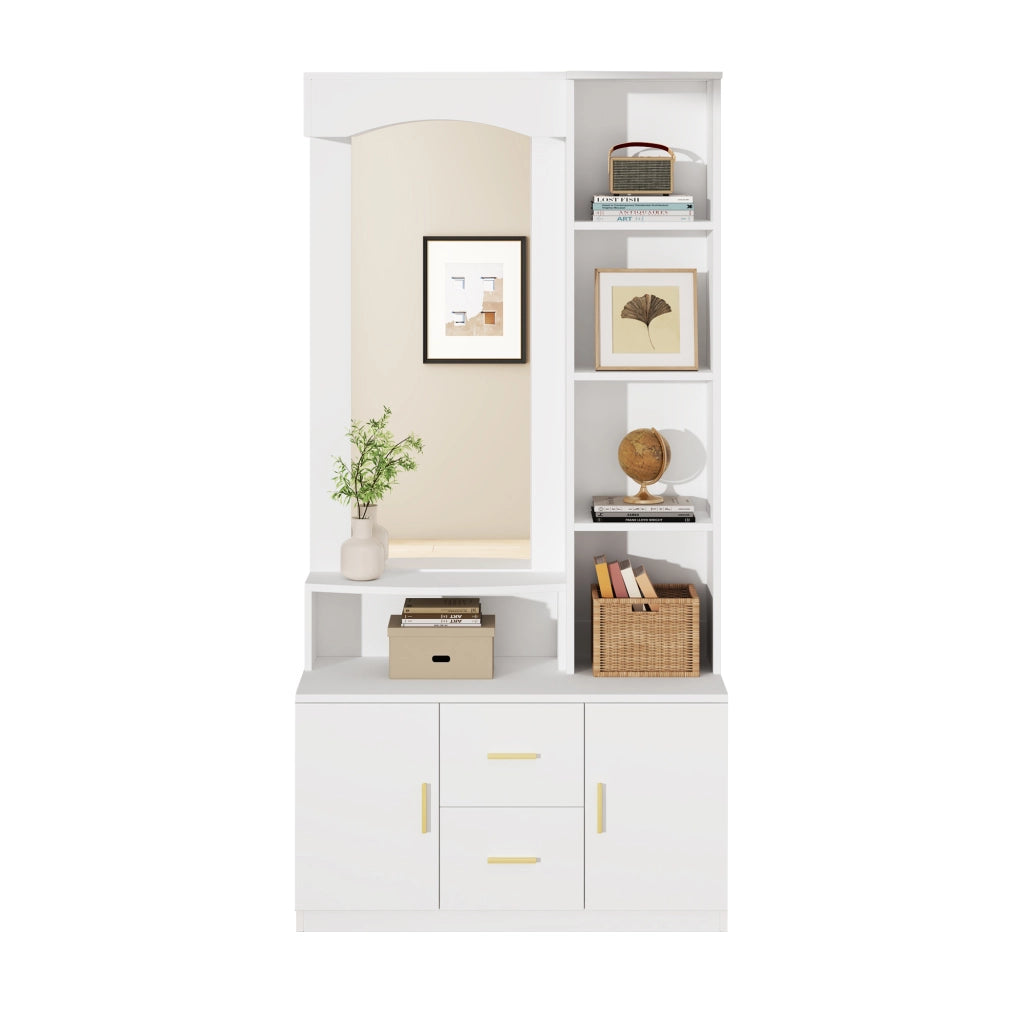 Mobile Ingresso con Scarpiera e Specchio ¨C MINIMAL ¨C Bianco, 2 Cassetti, 2 Ante, 90x40x180 cm