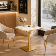 Tavolo quadrato da pranzo 60x60 cm con effetto marmo; struttura in metallo; bianco