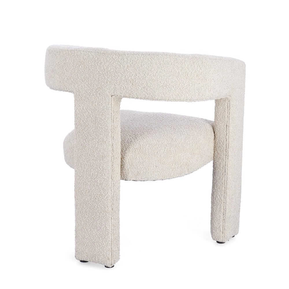 Sedia con Braccioli Imbottita in Tessuto Bouclé Avorio - ISABELLA