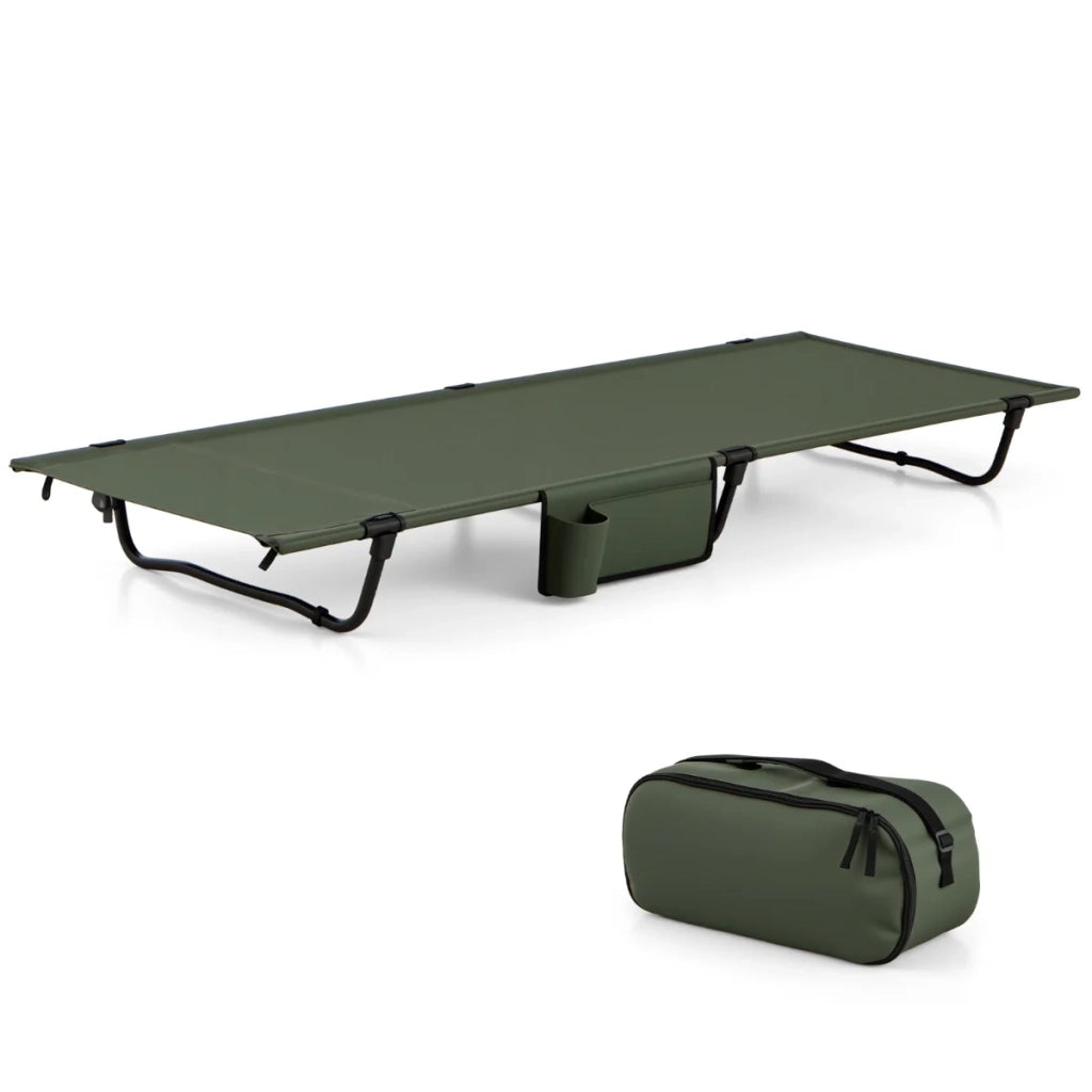 Letto da campeggio pieghevole 193 x 70 x 18 cm con tasca portaoggetti e telaio leggero in alluminio nero 20_0012333