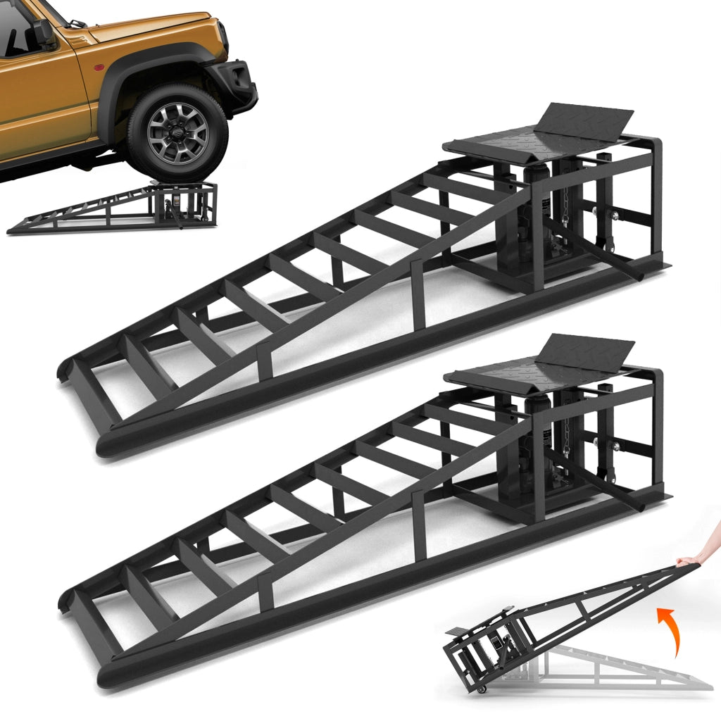 Rampe di Sollevamento Idrauliche con Ruote Set 2 pz ¨C MINIMAL ¨C 5T, Altezza 23-36 cm, Nero