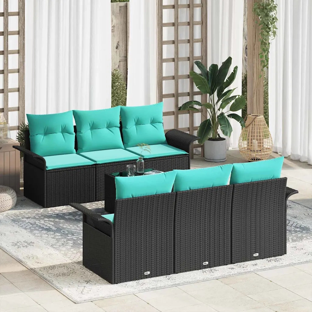 Set Divano da Giardino con cuscino 7 pcs Nero e Turchese