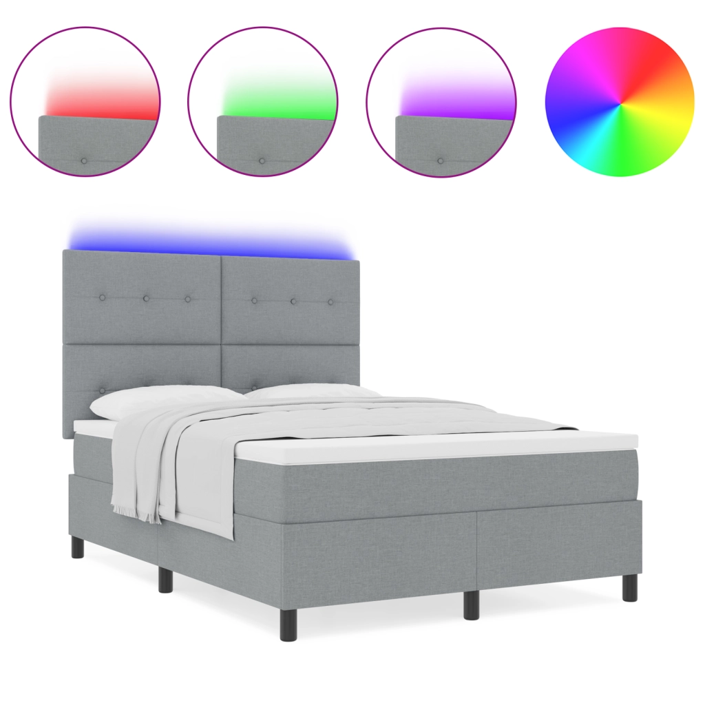 Letto a Molle con Materasso e LED Grigio Chiaro 140x190 cm Tessuto