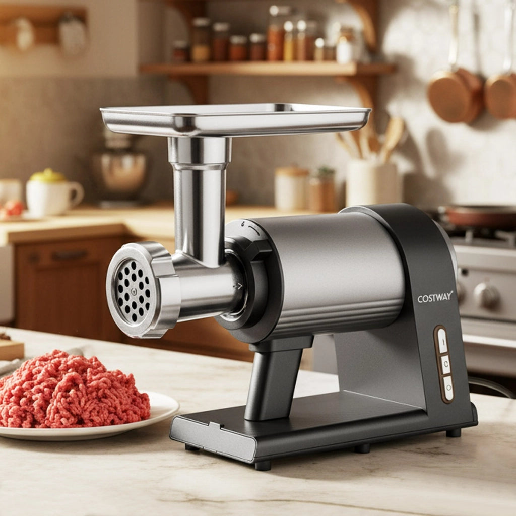 Tritacarne elettrico con insaccatore per salsicce e 3 dischi per macinare, Tritacarne in alluminio per cucina-Macchine da cucina