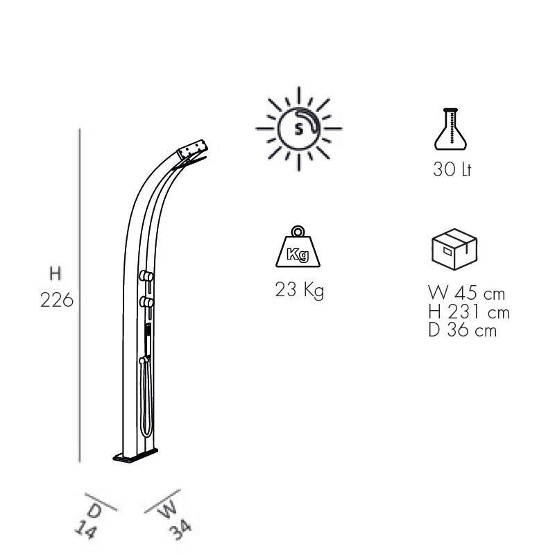 Doccia Solare In Alluminio Dada Top Line Con Miscelatore E Doccetta Colore Perla Bianca Cv-D340-Tl/9400