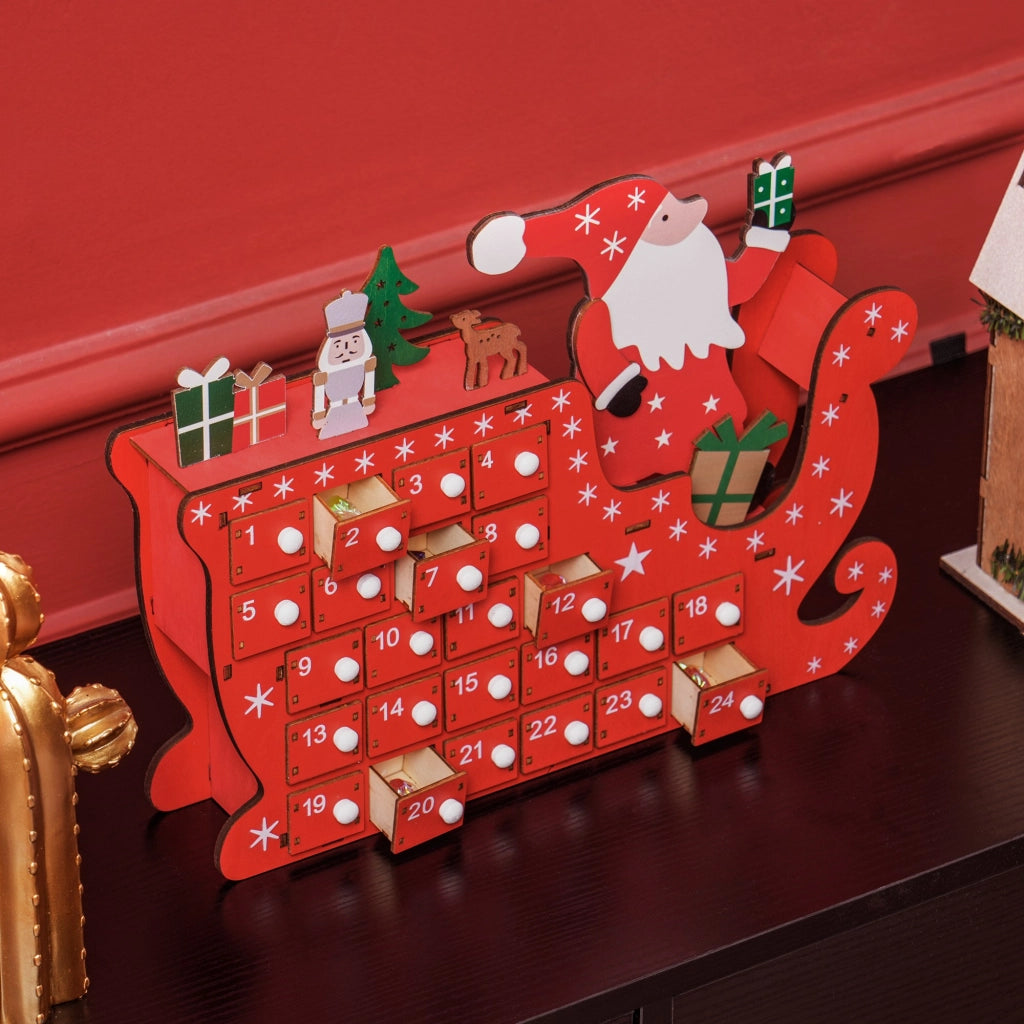 Calendario dell'Avvento Babbo Natale con Slitta ¨C zephmum ¨C 24 Scompartimenti, 22.5x8x36 cm, Rosso