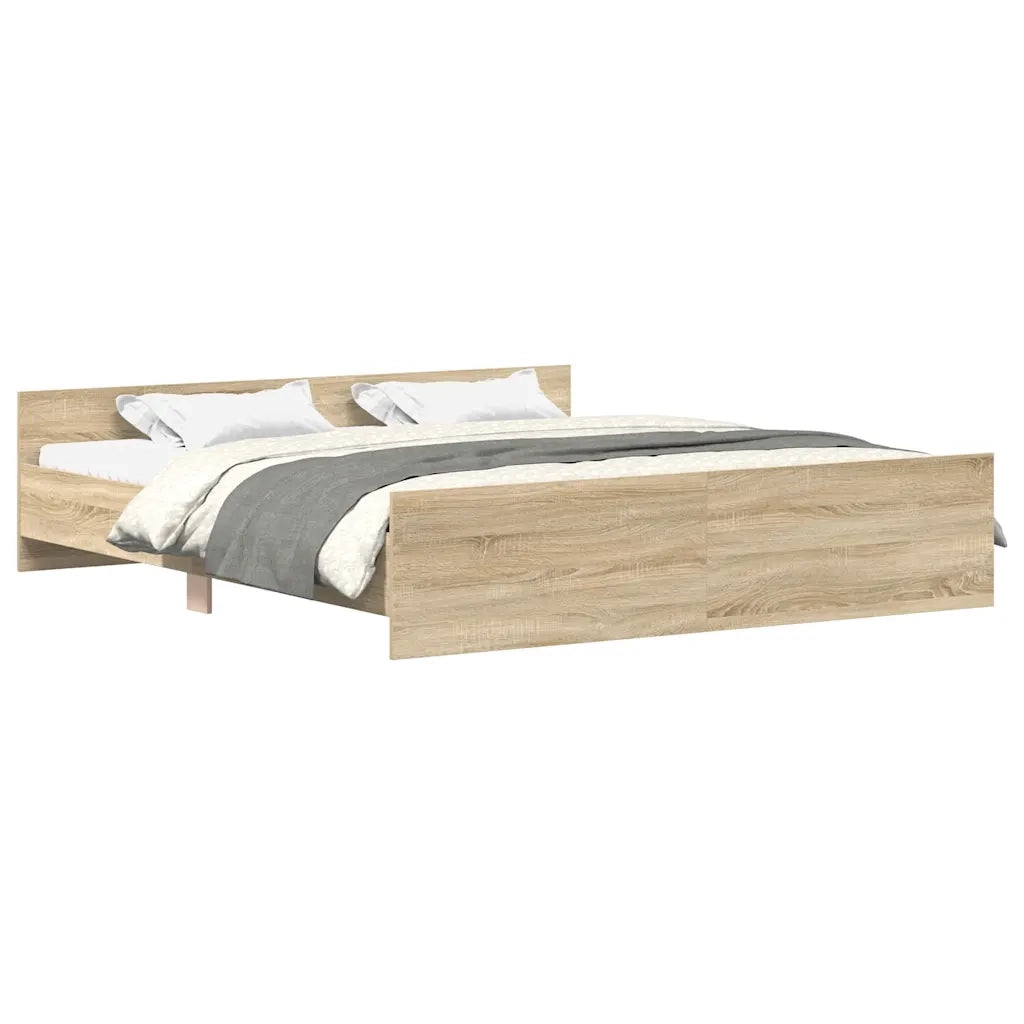 Giroletto con Testiera e Pediera-Struttura Letto Rovere Sonoma 160x200 cm