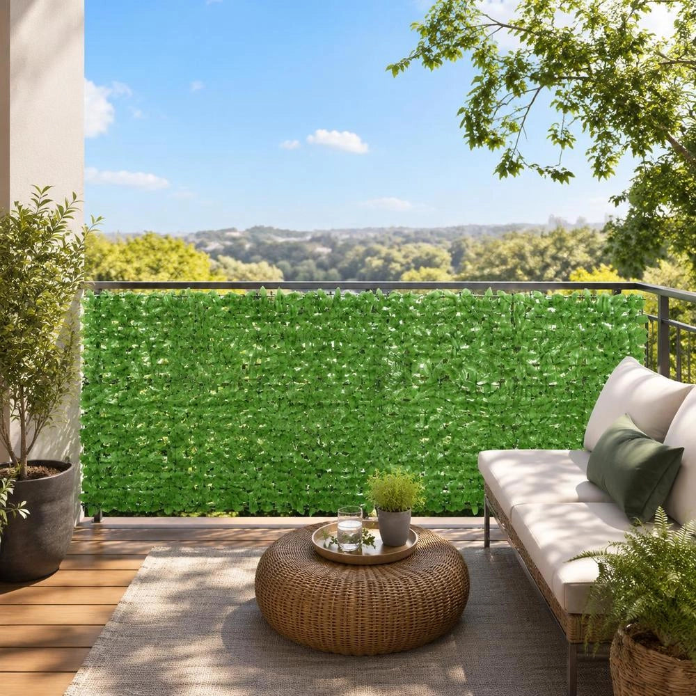 Balcony Privacy Screen With Green Leaves 500x100 Cm