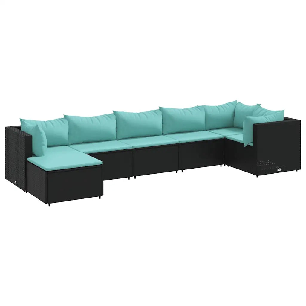 Set Salotto da Giardino con Cuscini 7pz Nero Polyrattan