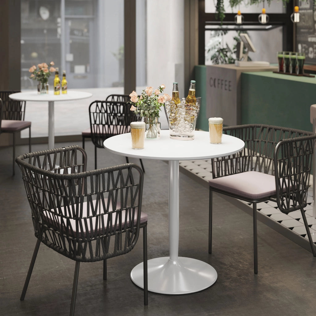Tavolo da pranzo rotondo 2 persone ¨C Xylo ¨C bianco con base in acciaio ?80x75 cm