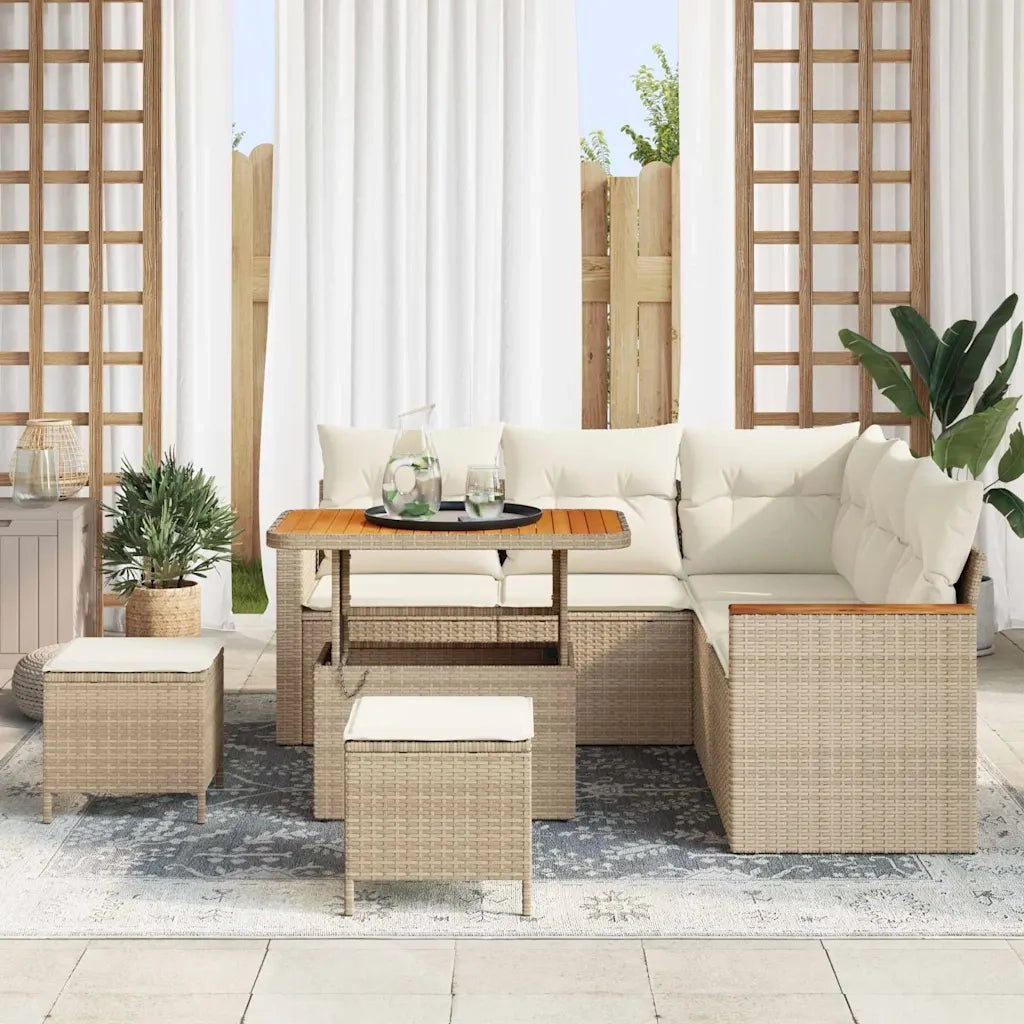 Set Divano da Giardino 8 pcs Beige polyrattan