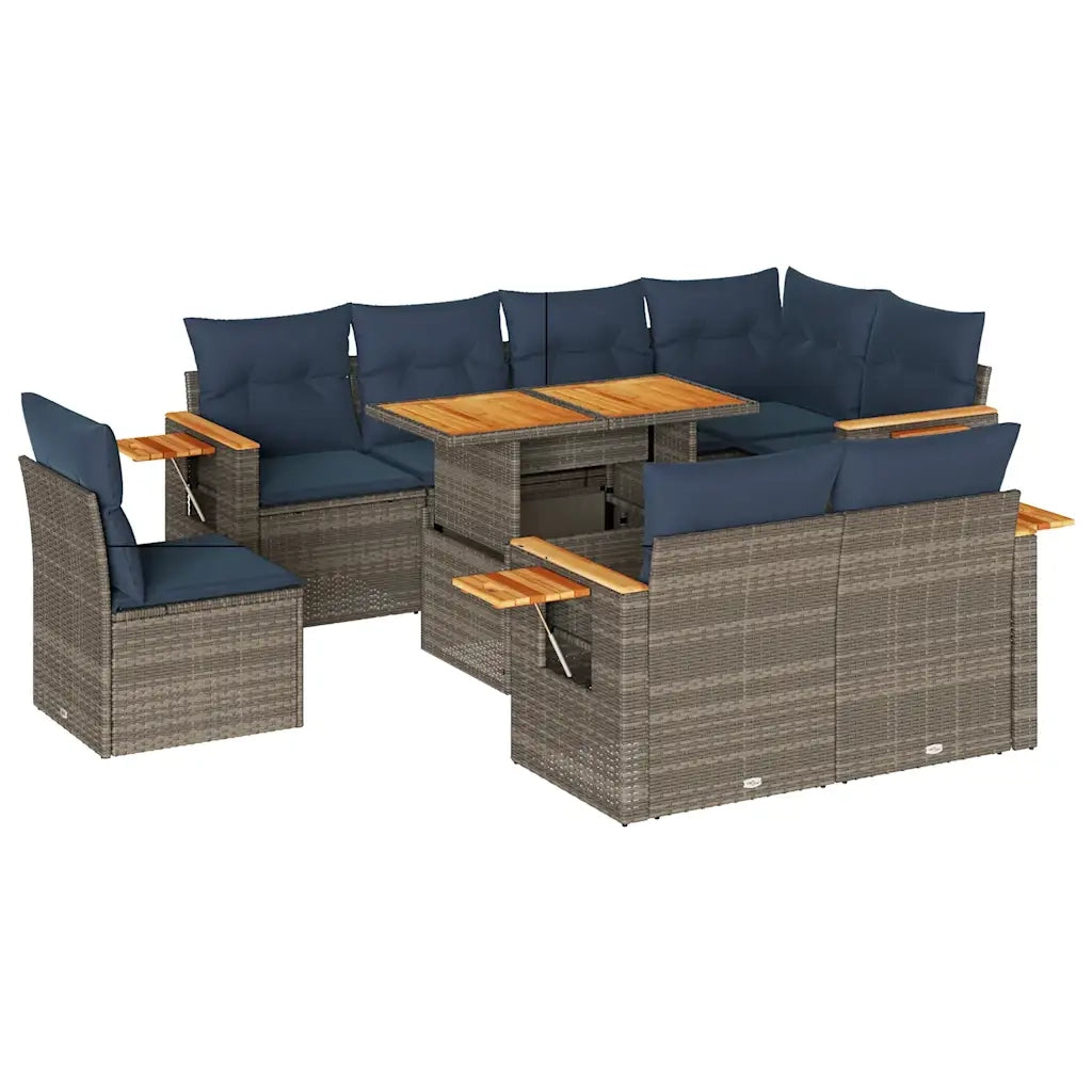 Set Divano da Giardino 9pz con Cuscini Grigio Polyrattan Acacia 3327617