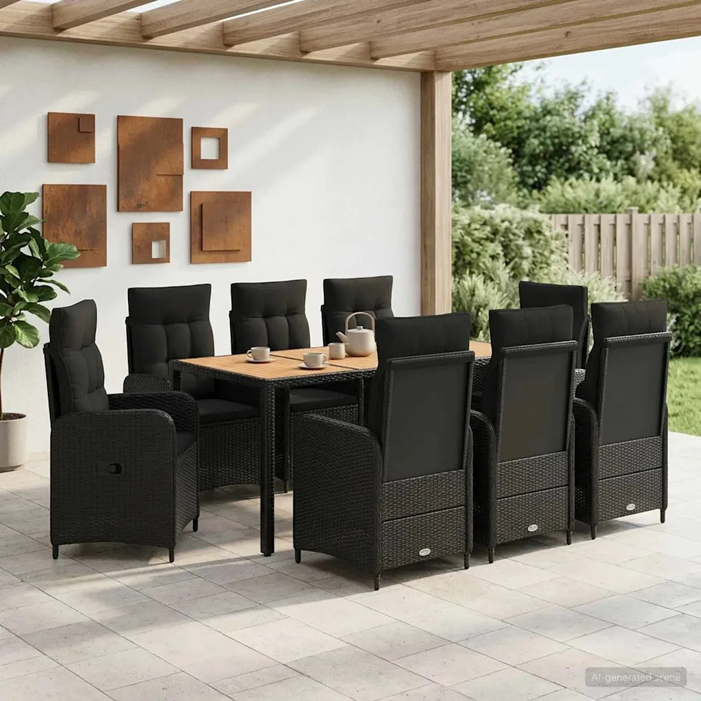 Set da pranzo per esterni 9 pz Nero 3422275