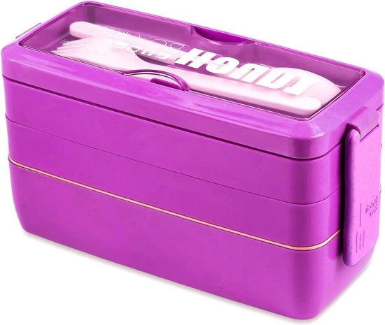 LunchBox per adulti, 3 strati, contenitore per panini stivabile con cassette, 1000 ml, giapponese, impermeabile, bento box, resistente al microonde, viola