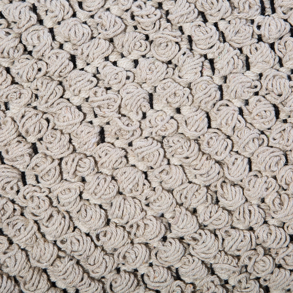 Pouf Beige Cotone Nappe e Nodi Decorativo Boho Rustico soggiorno