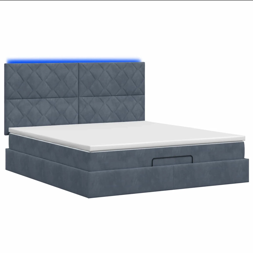 Letto Ottomano con Materasso e LED Grigio Scuro 140 x 190 cm 3458374