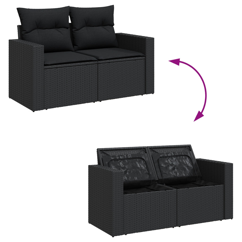 Set Divano da Giardino 11 Pezzi con Cuscini in Polyrattan Nero Acacia