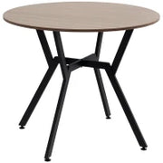 Tavolo Rotondo da Soggiorno per 2 Persone con Sostegno a X, in Legno e Acciaio, Ø90x76 cm, Nero e Marrone