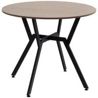 Tavolo Rotondo da Soggiorno per 2 Persone con Sostegno a X, in Legno e Acciaio, Ø90x76 cm, Nero e Marrone