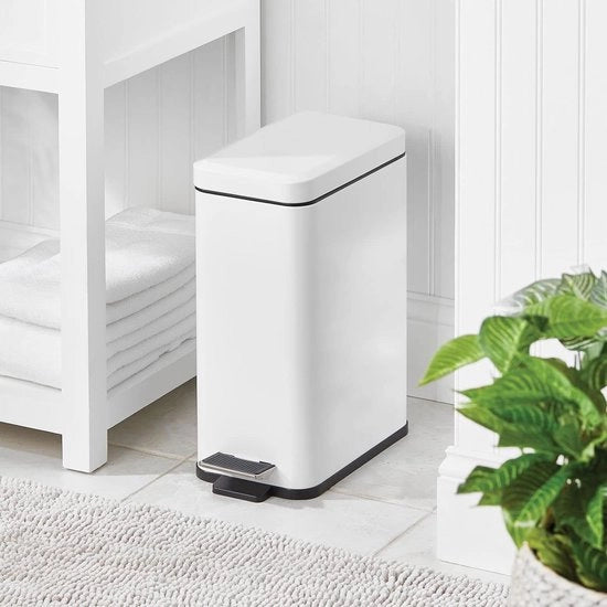 Pedaalemmer rettangolare da 10 L – cestino compattabile con contenitore interno per la cucina, bagno o ufficio – bidone moderno di metallo e plastica – bianco