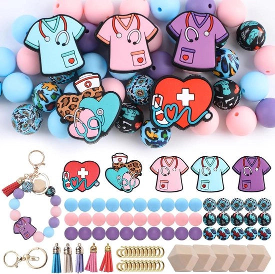 65 pezzi di silicone colorato con tema infermiera, bulk per DIY pen, armband, spazzola e chiave inglese